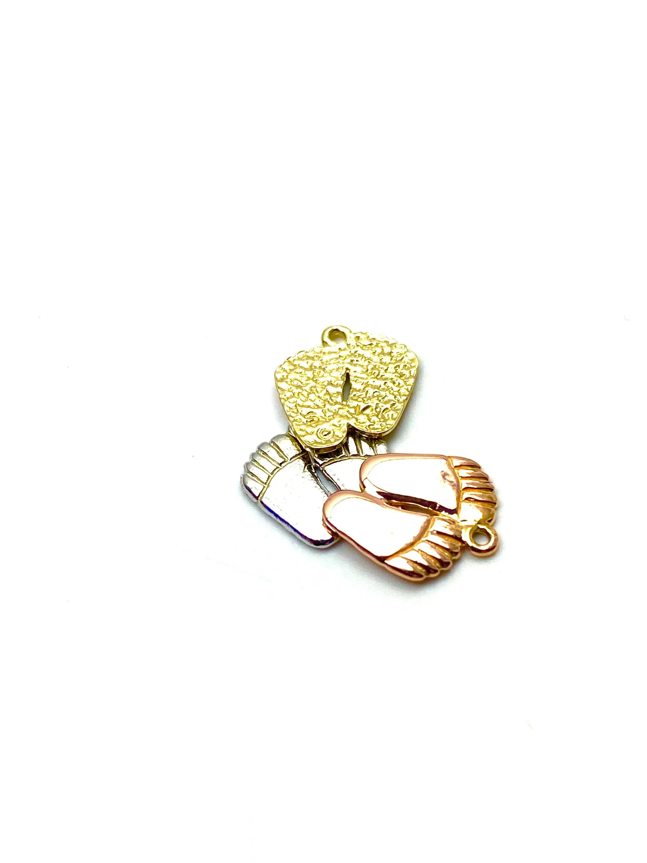 14K solid rose gold, white gold and yellow gold foot charm , SKU# L-30