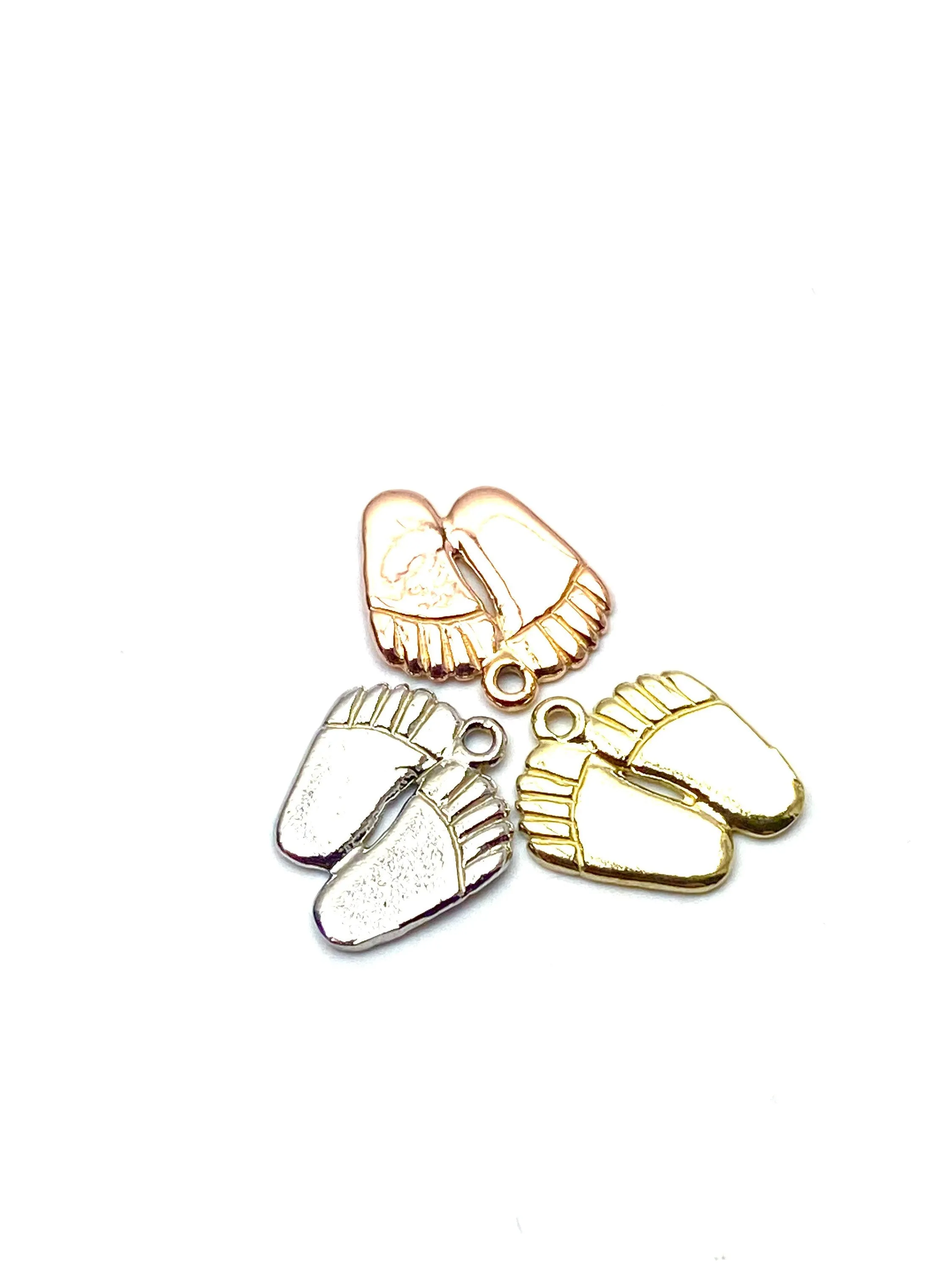 14K solid rose gold, white gold and yellow gold foot charm , SKU# L-30