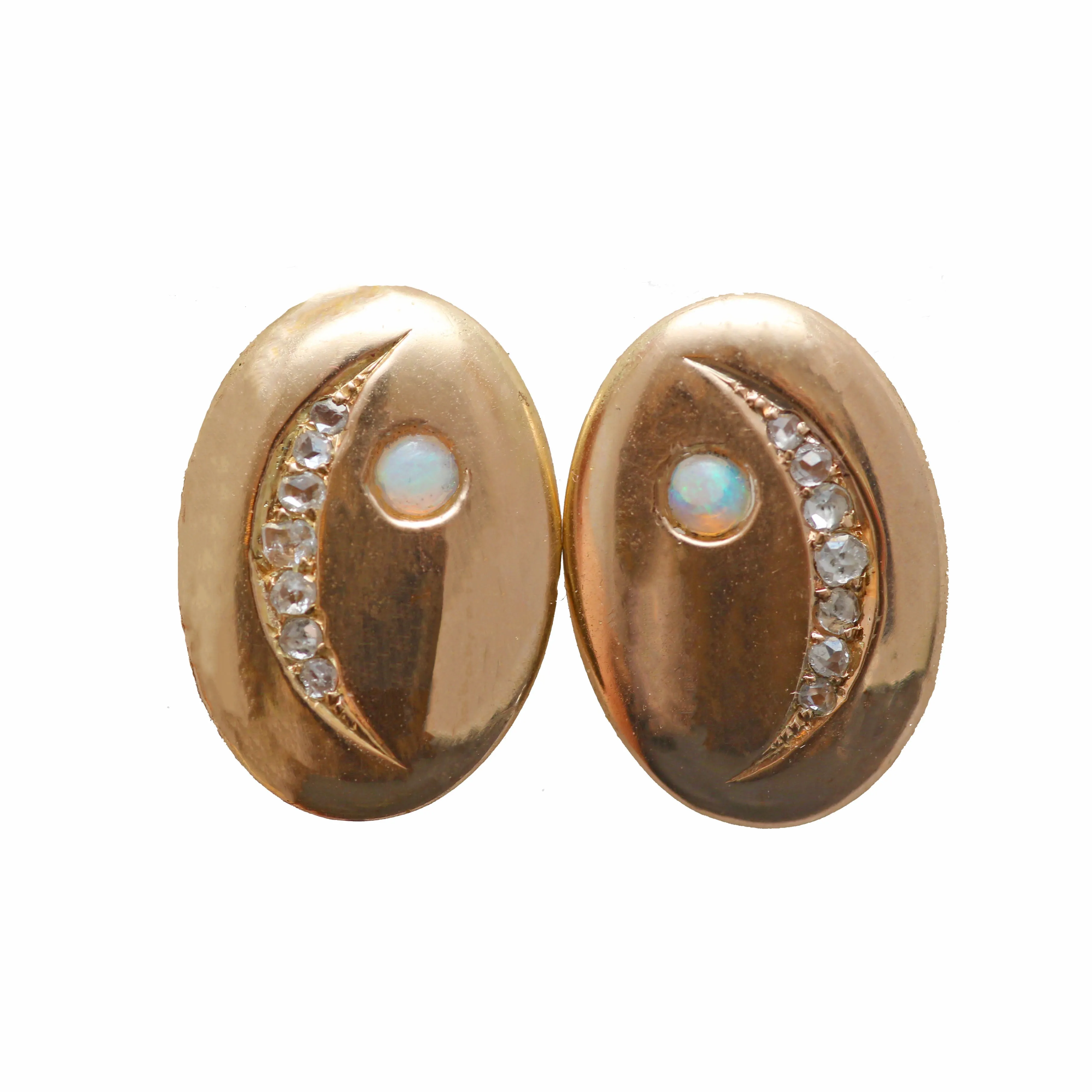 14k Victorian Rose Cut Diamond Moon Earrings