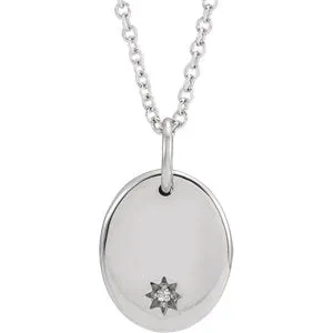 14K White .005 CT Diamond Oval Starburst 16-18" Necklace
