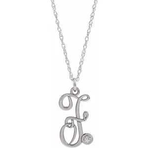 14K White .02 CT Diamond Script Initial F 16-18" Necklace