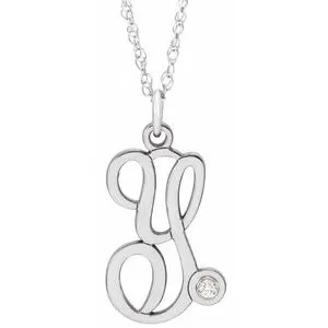 14K White .02 CT Diamond Script Initial Y 16-18" Necklace