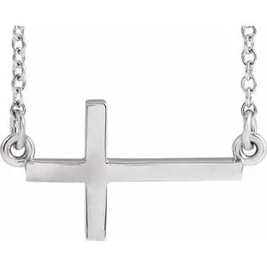 14K White 17x9 mm Sideways Cross 16-18" Necklace