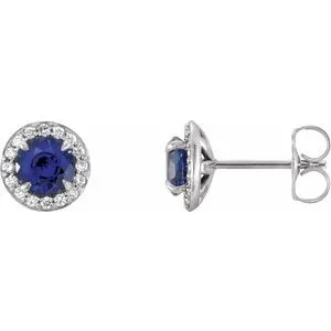 14K White 4 mm Natural Blue Sapphire & 1/10 CTW Natural Diamond Earrings