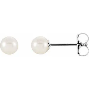 14K White 4 mm White Akoya Cultured Pearl Earrings
