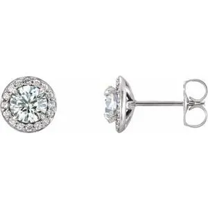14K White 4.5 mm Round Forever One™ Moissanite & 1/6 CTW Diamond Earrings