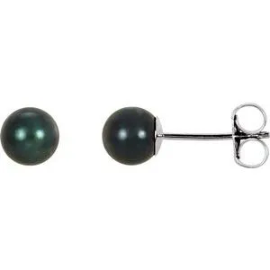 14K White 5 mm Black Akoya Cultured Pearl Earrings