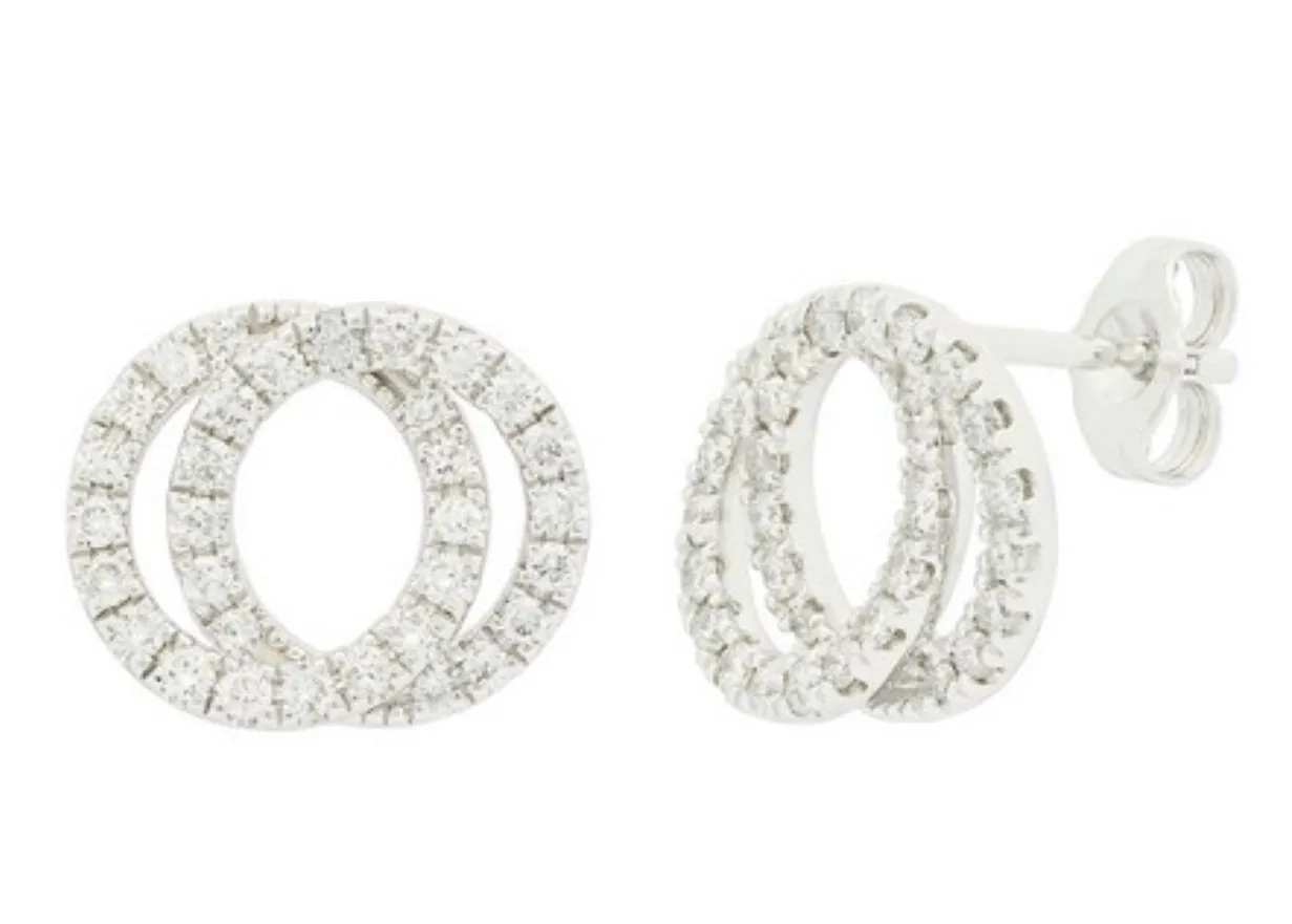 14K White and Yellow Gold Interlocking Circle Stud Earrings