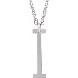 14K White Block Initial I 16-18" Necklace with Brush Finish
