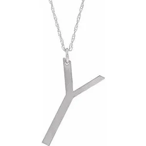 14K White Block Initial Y 16-18" Necklace with Brush Finish
