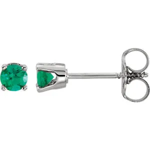 14K White Chatham® Lab-Created Emerald Earrings