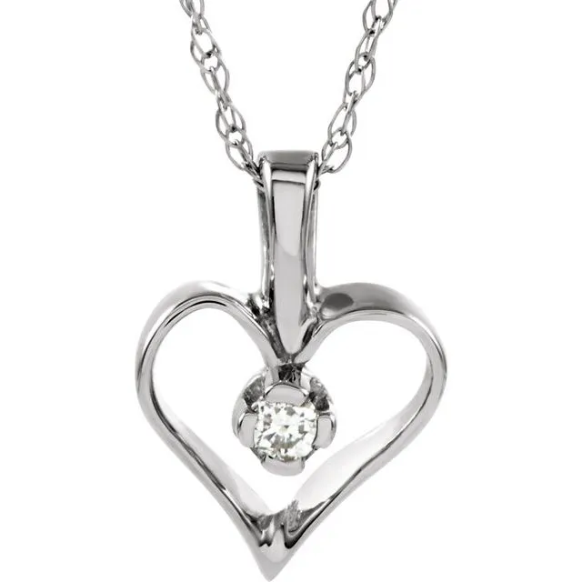 14K White Gold .03 CTW Natural Diamond Heart 18" Necklace