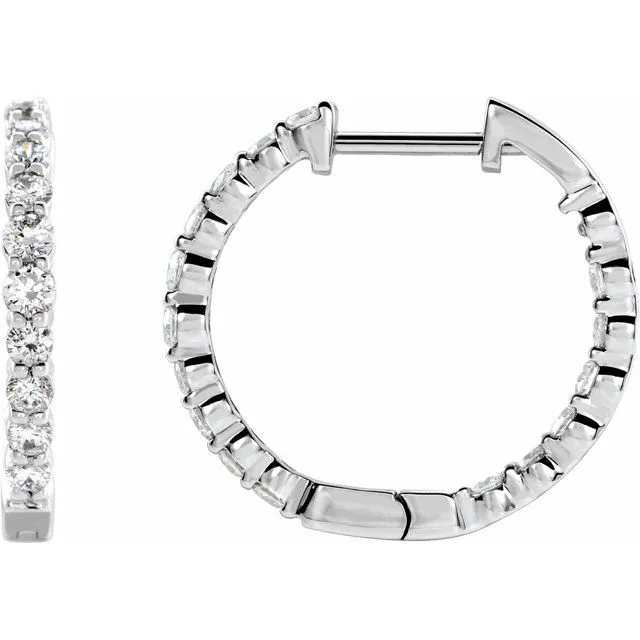 14K White Gold 1 CTW Lab-Grown Diamond Inside-Outside Hinged 19.3 mm Hoop Earrings