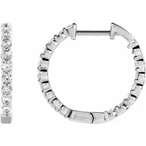 14K White Gold 1 CTW Lab-Grown Diamond Inside-Outside Hinged 19.3 mm Hoop Earrings