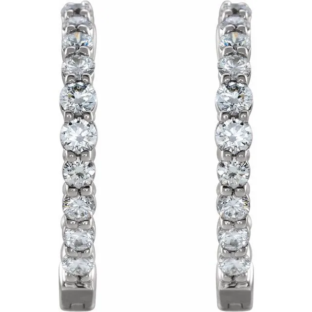 14K White Gold 1 CTW Lab-Grown Diamond Inside-Outside Hinged 19.3 mm Hoop Earrings