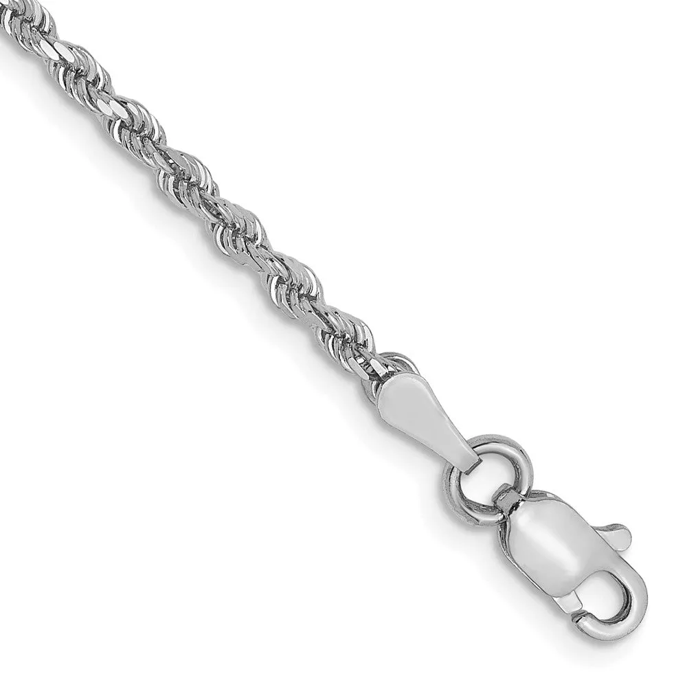 14K White Gold 2mm Diamond-Cut Rope Chain Anklet