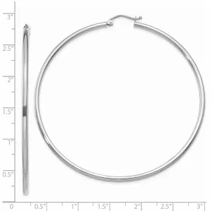 14k White Gold 2MM Round Hoop Earrings