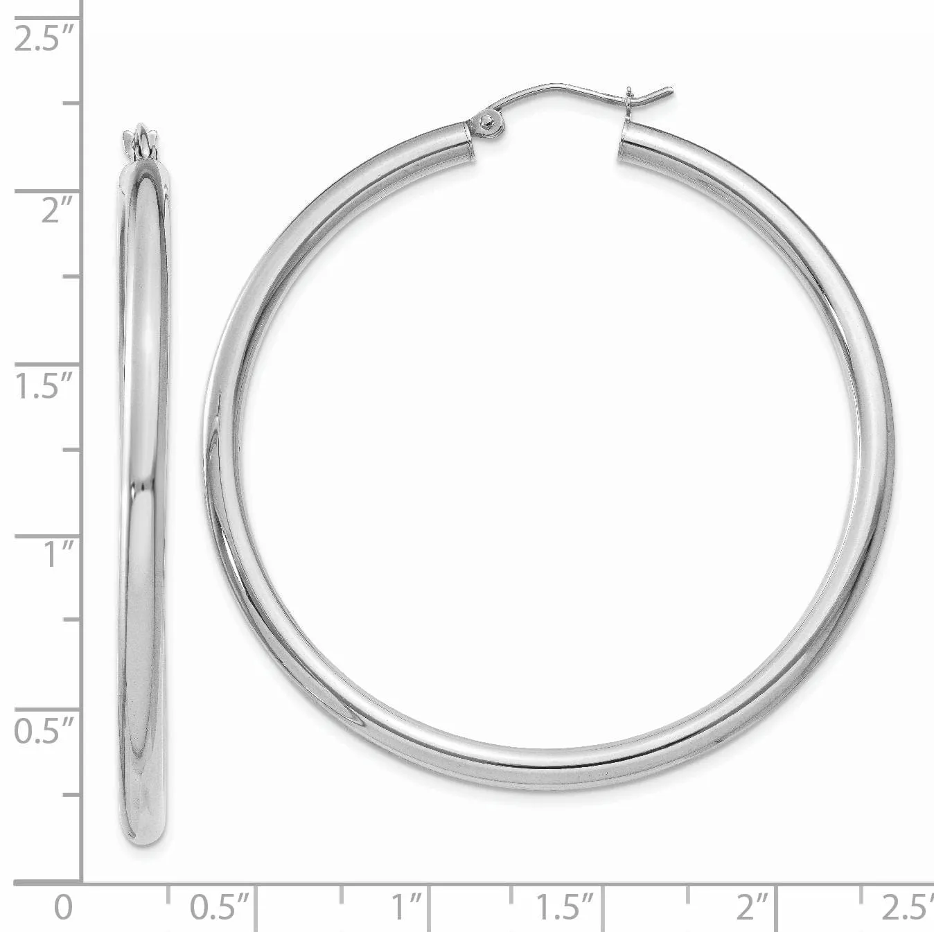 14k White Gold 3MM Round Hoop Earrings