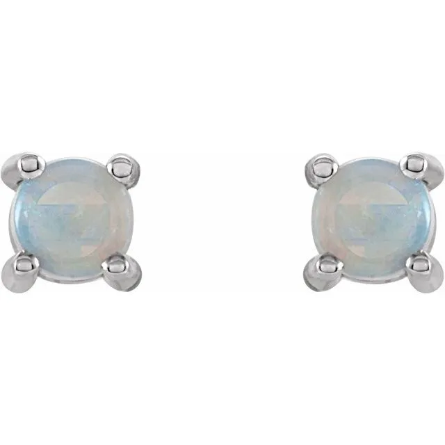 14K White Gold 4 mm Natural White Gold Opal Earrings