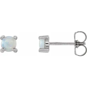 14K White Gold 4 mm Natural White Gold Opal Earrings
