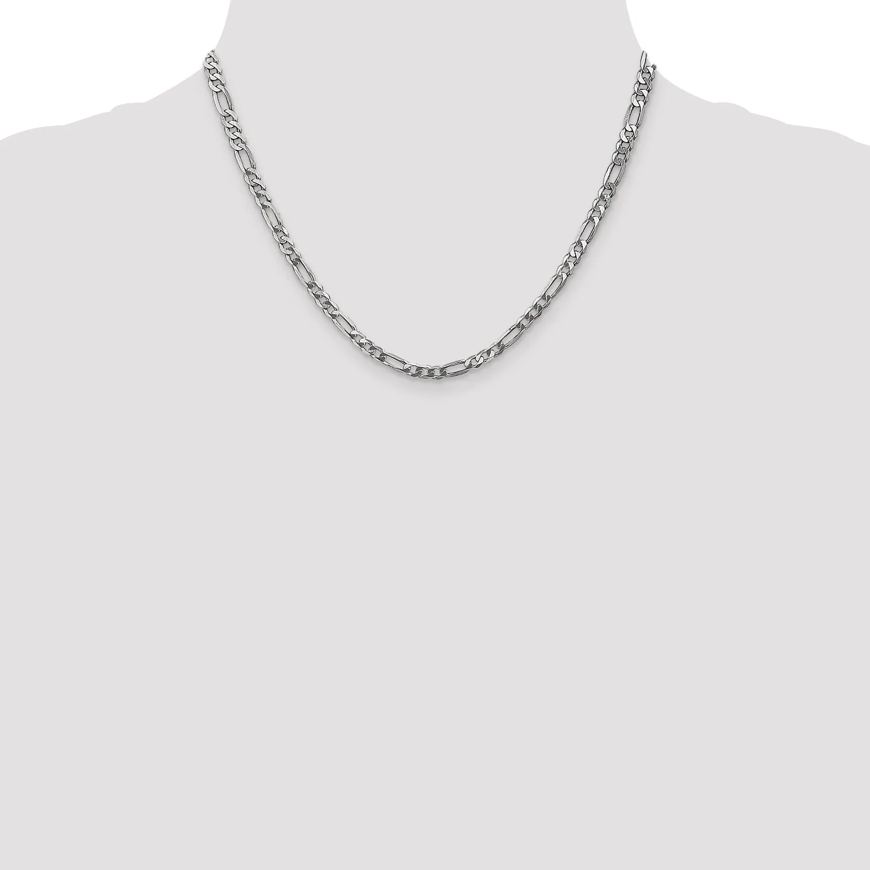 14k White Gold 4.0mm Flat Figaro Chain