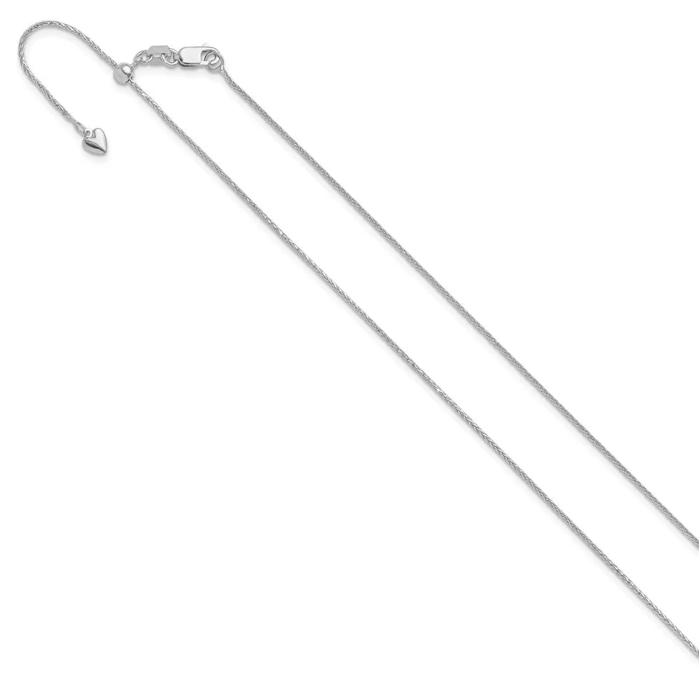 14K White Gold Adjustable .95mm Dimond-cut Wheat Chain