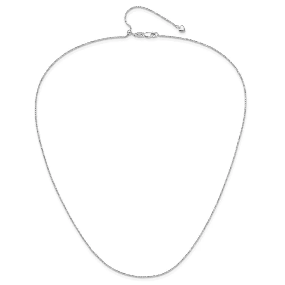14K White Gold Adjustable .95mm Dimond-cut Wheat Chain