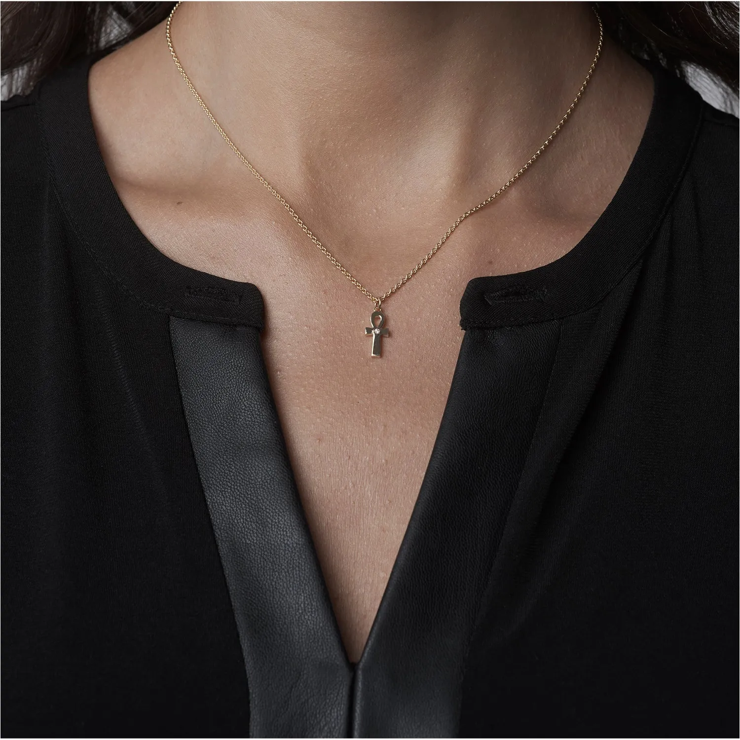 14k White Gold Ankh Diamond Pendant and Chain Necklace for Women