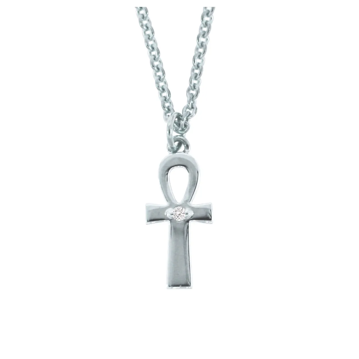 14k White Gold Ankh Diamond Pendant and Chain Necklace for Women