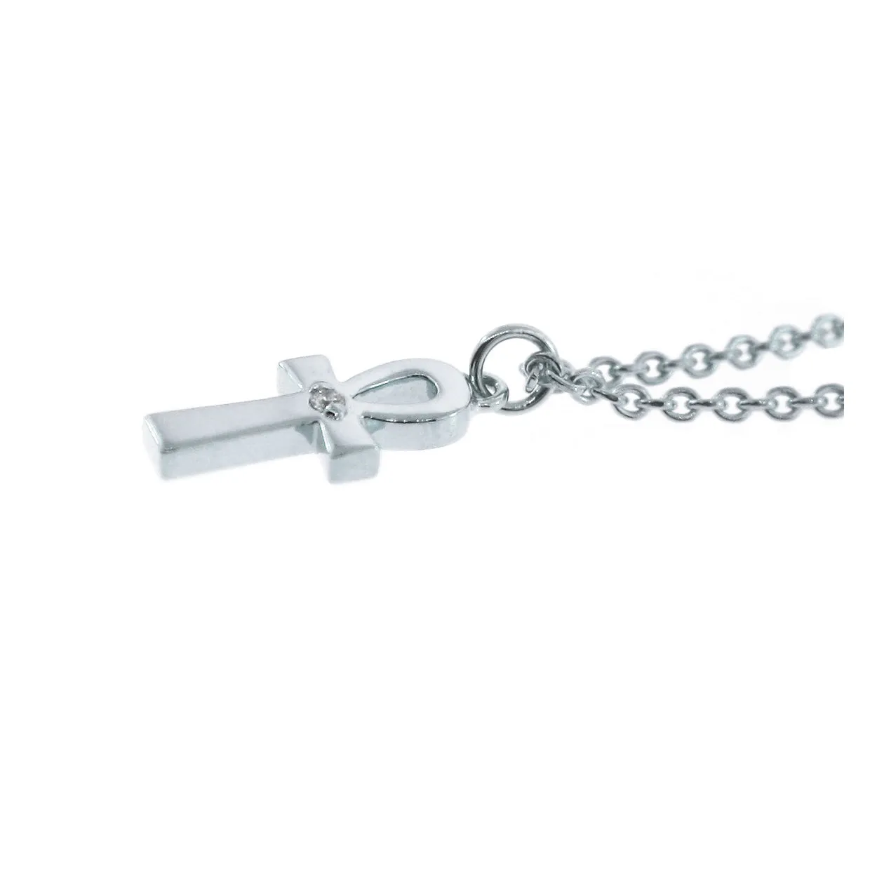 14k White Gold Ankh Diamond Pendant and Chain Necklace for Women