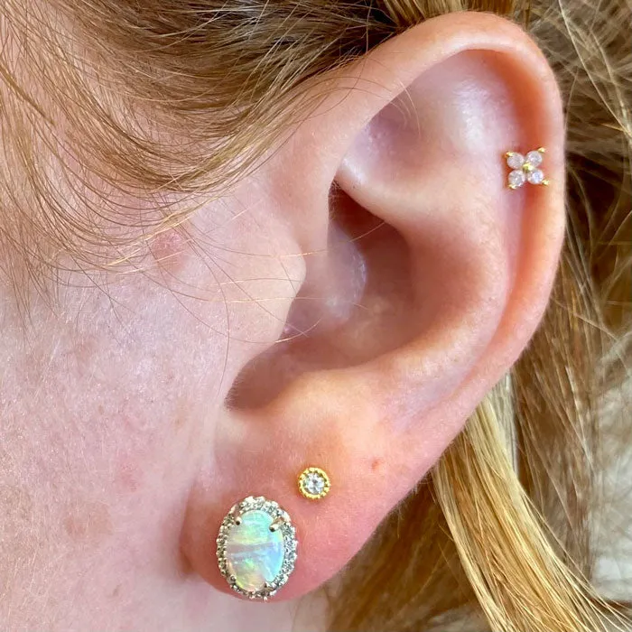14K White Gold Australian Opal and Diamond Stud Earrings 1.07 Carats