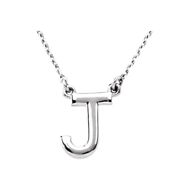 14K White Gold Block Initial J 16" Necklace