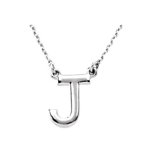 14K White Gold Block Initial J 16" Necklace