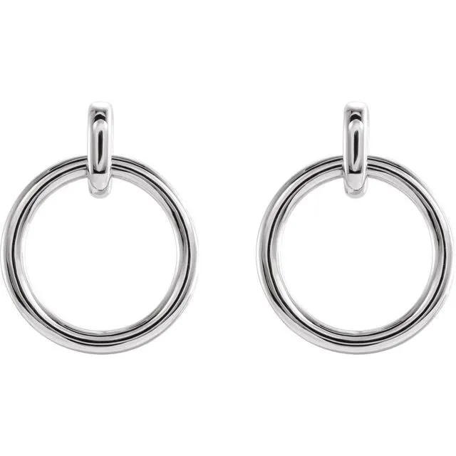 14K White Gold Circle Dangle Earrings