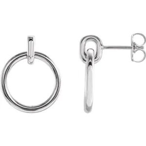 14K White Gold Circle Dangle Earrings