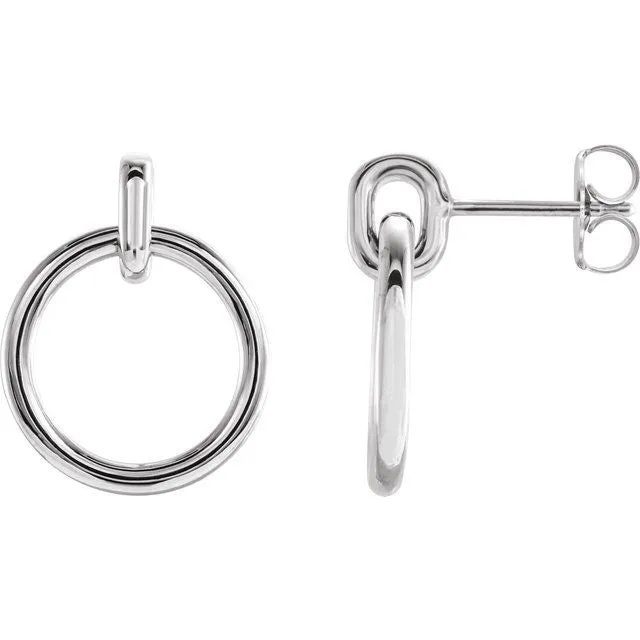 14K White Gold Circle Dangle Earrings