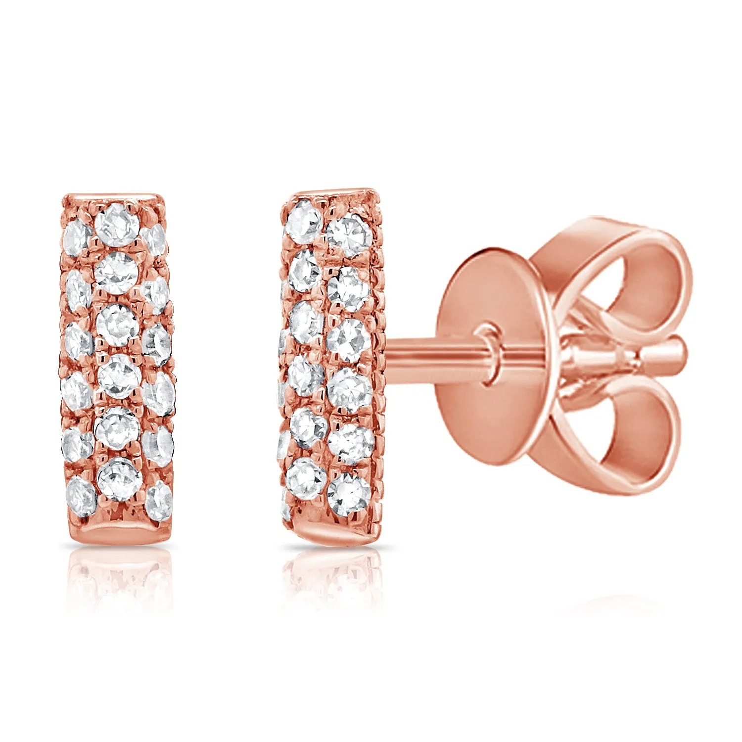 14K White Gold Diamond Pave Mini Bar Earrings