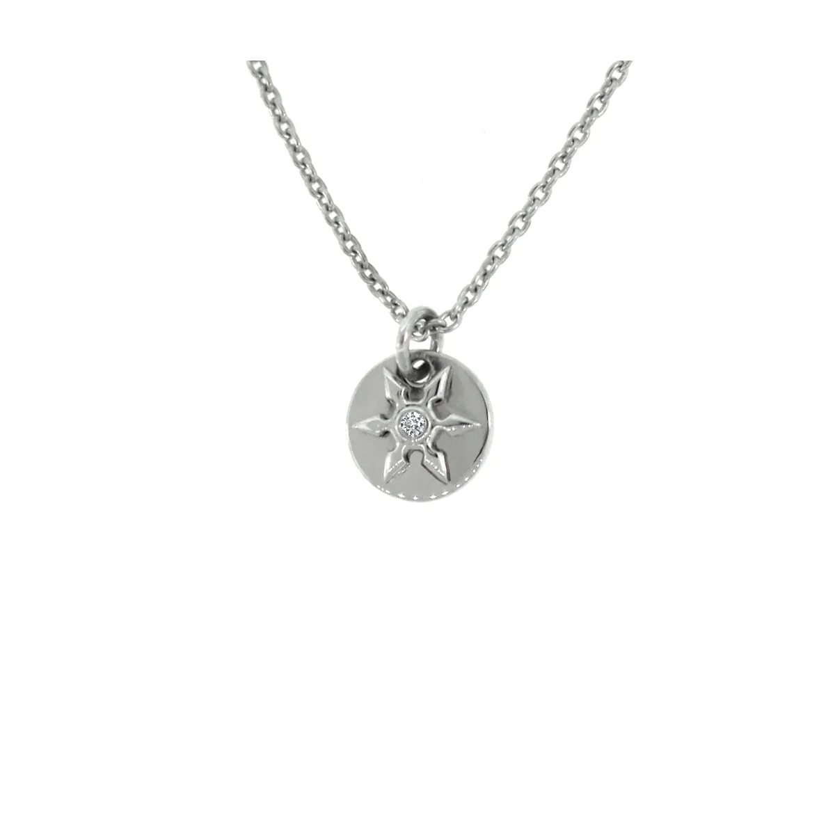14k White Gold Diamond Pendant Necklace Ninja Star