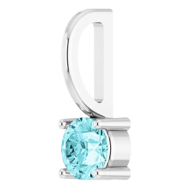 14K White Gold Imitation Blue Zircon Solitaire Charm/Pendant