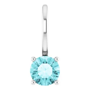 14K White Gold Imitation Blue Zircon Solitaire Charm/Pendant