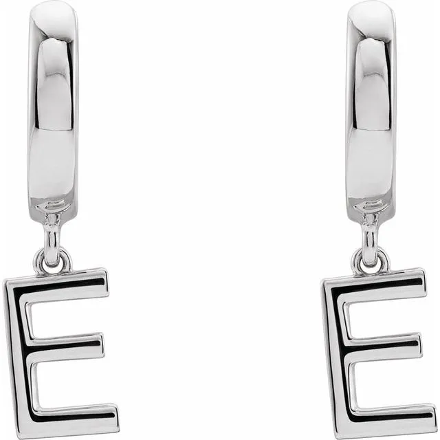 14K White Gold Initial E Hinged Huggie Earring