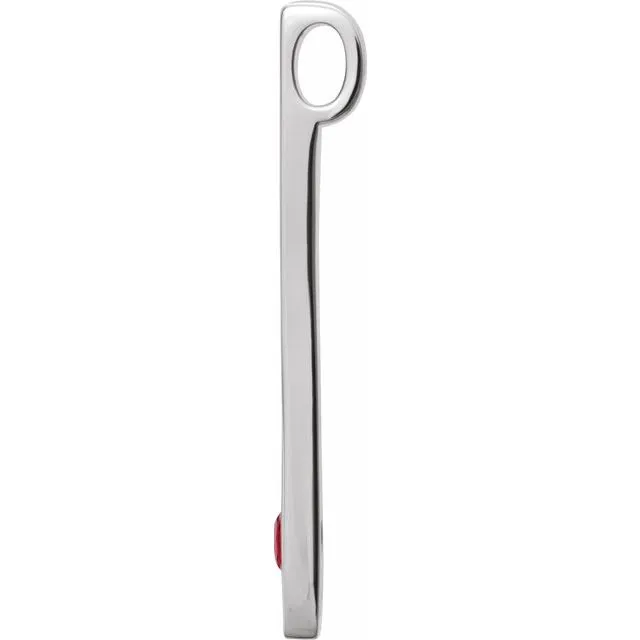 14K White Gold Lab-Grown Ruby Family Engravable Bar Pendant