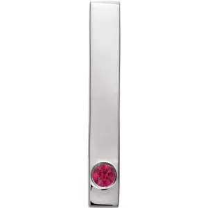 14K White Gold Lab-Grown Ruby Family Engravable Bar Pendant
