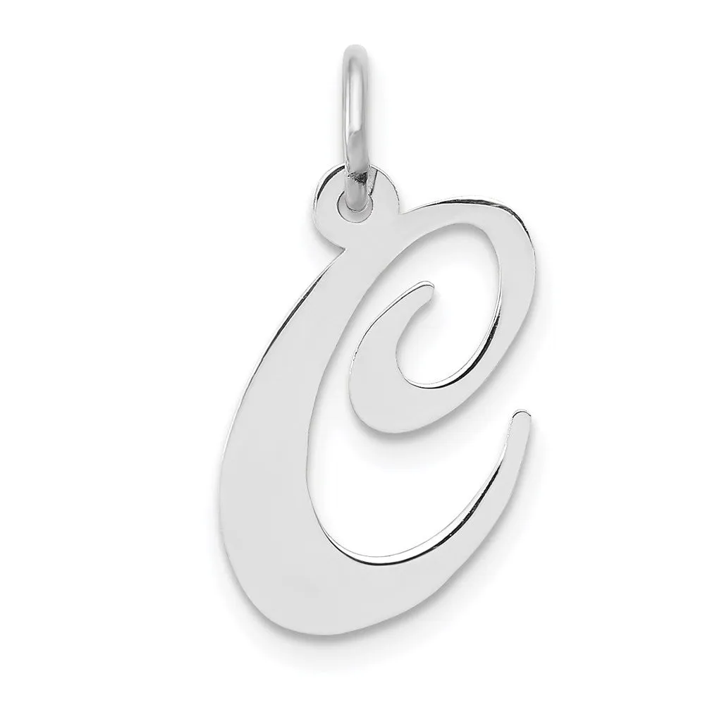 14k White Gold Medium Fancy Script Letter C Initial Charm