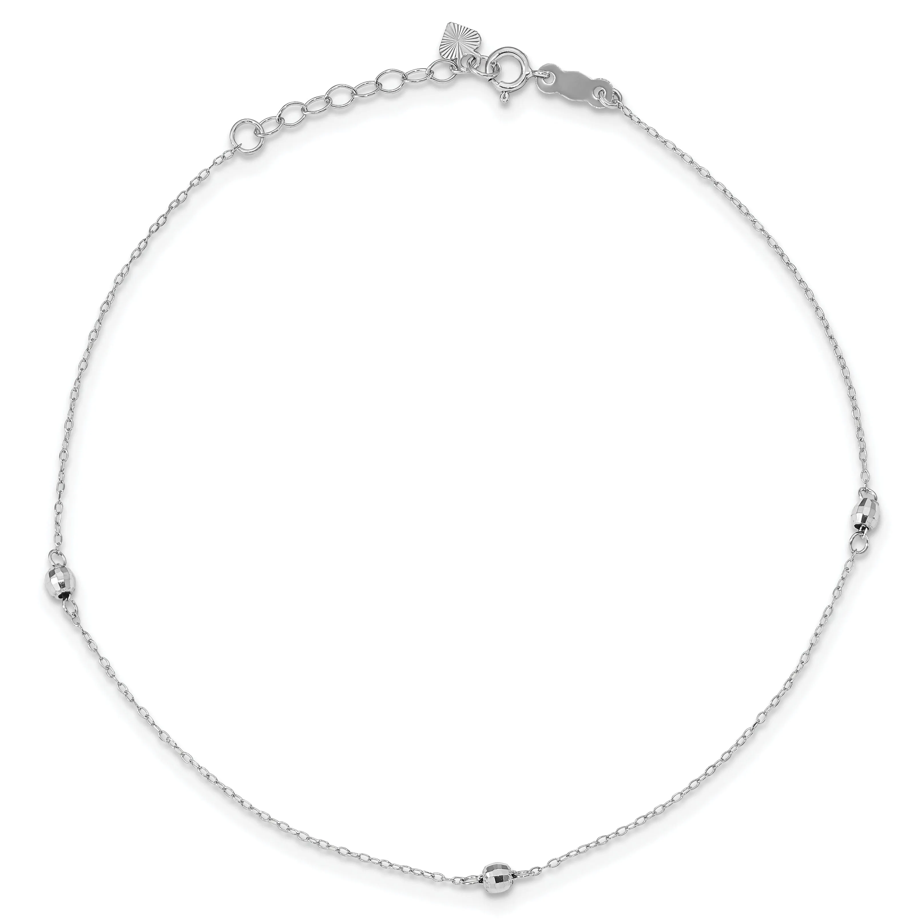 14k White Gold Mirror Beaded Anklet