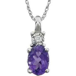 14K White Gold Natural Amethyst & .02 CT Natural Diamond 18" Necklace