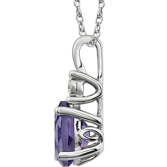 14K White Gold Natural Amethyst & .02 CT Natural Diamond 18" Necklace