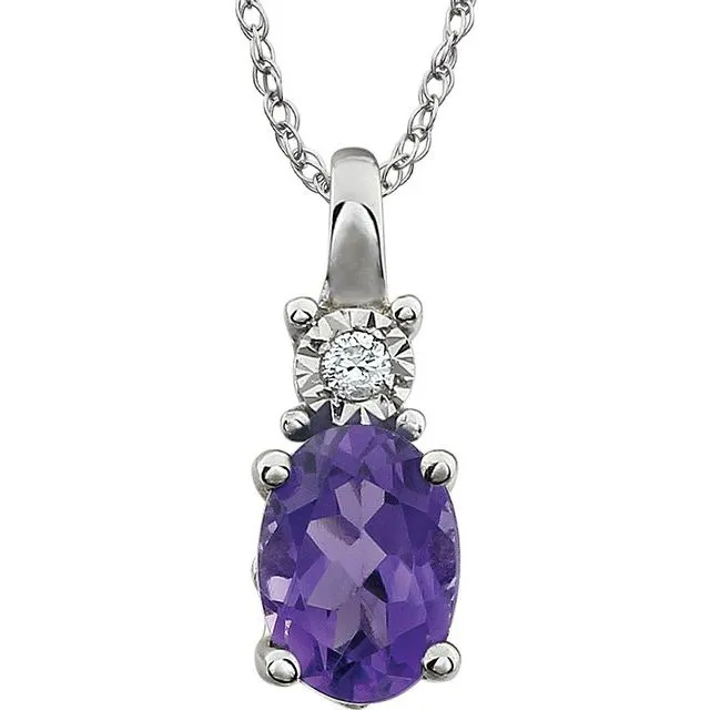 14K White Gold Natural Amethyst & .02 CT Natural Diamond 18" Necklace