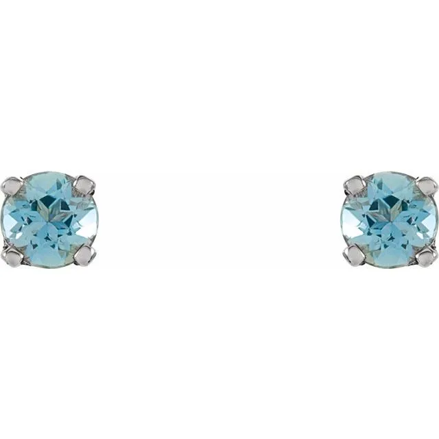 14K White Gold Natural Aquamarine Youth Earrings