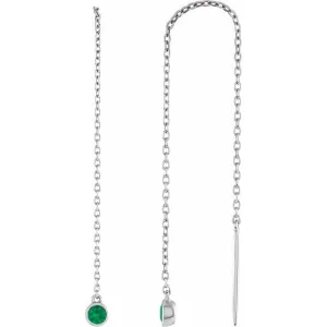 14K White Gold Natural Emerald Chain Earrings